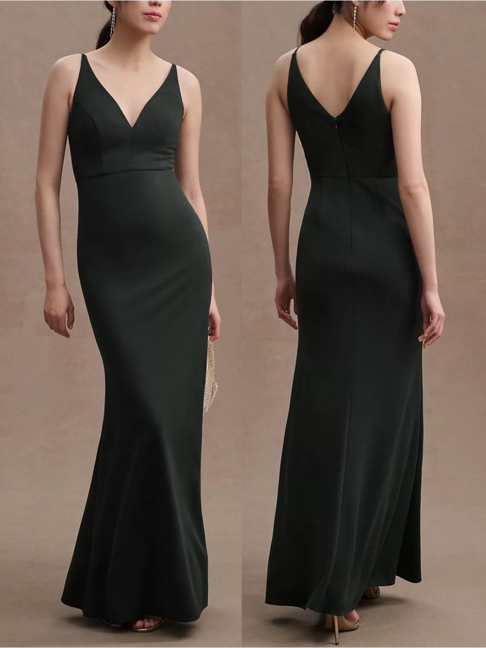 BHLDN Jones Tatum V-Neck Crepe Dress Emerald Forest Green Bridesmaid Size 10